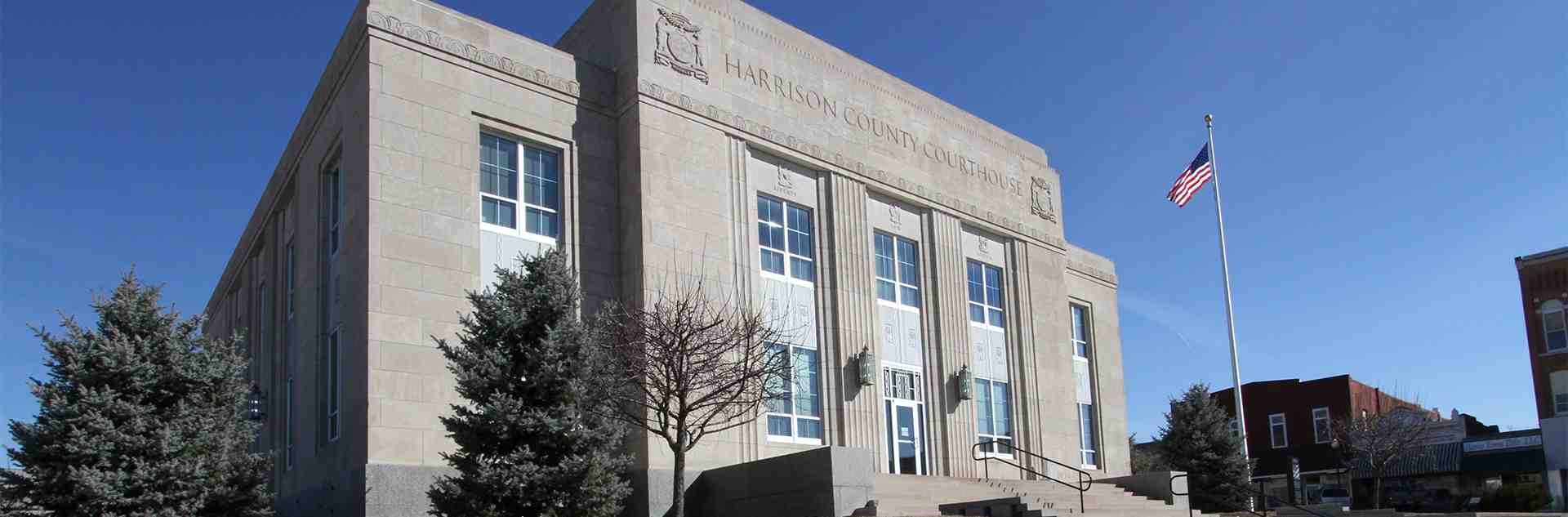 Front entrance to the Harrison County Courthouse.